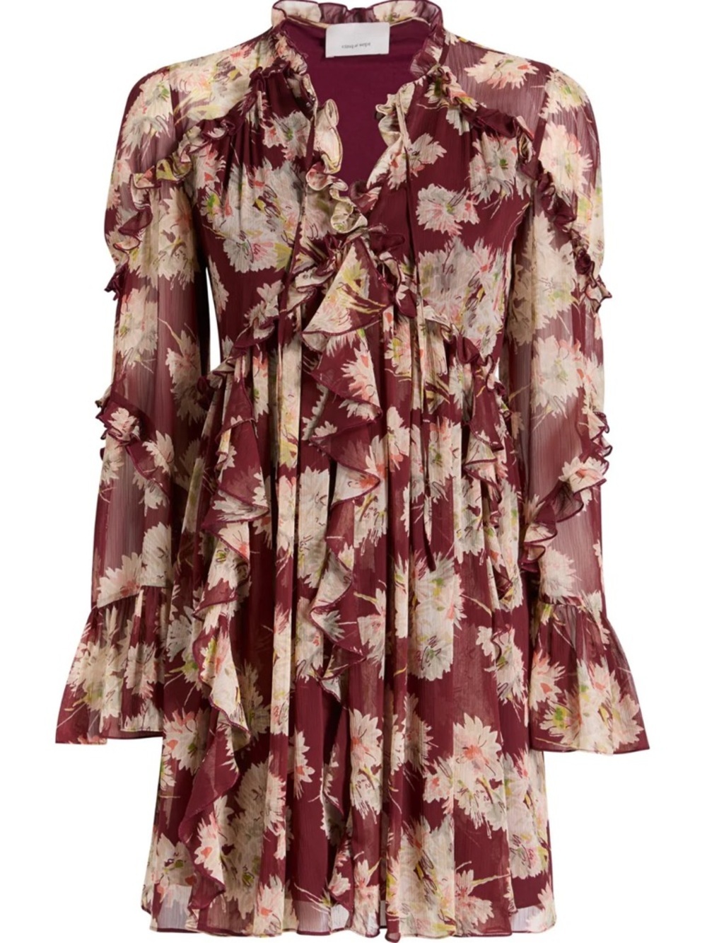 Cinq a Sept Mae Bouquet Albani Mini Dress Wineberry Floral Ruffle Size 2